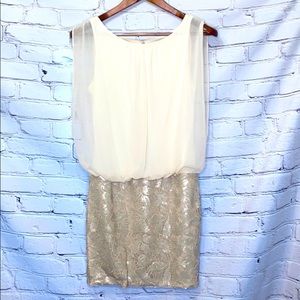Aidan by Aidan Mattox Cream Blouse Top Gold Sequin Skirt Formal Dress Size 2
